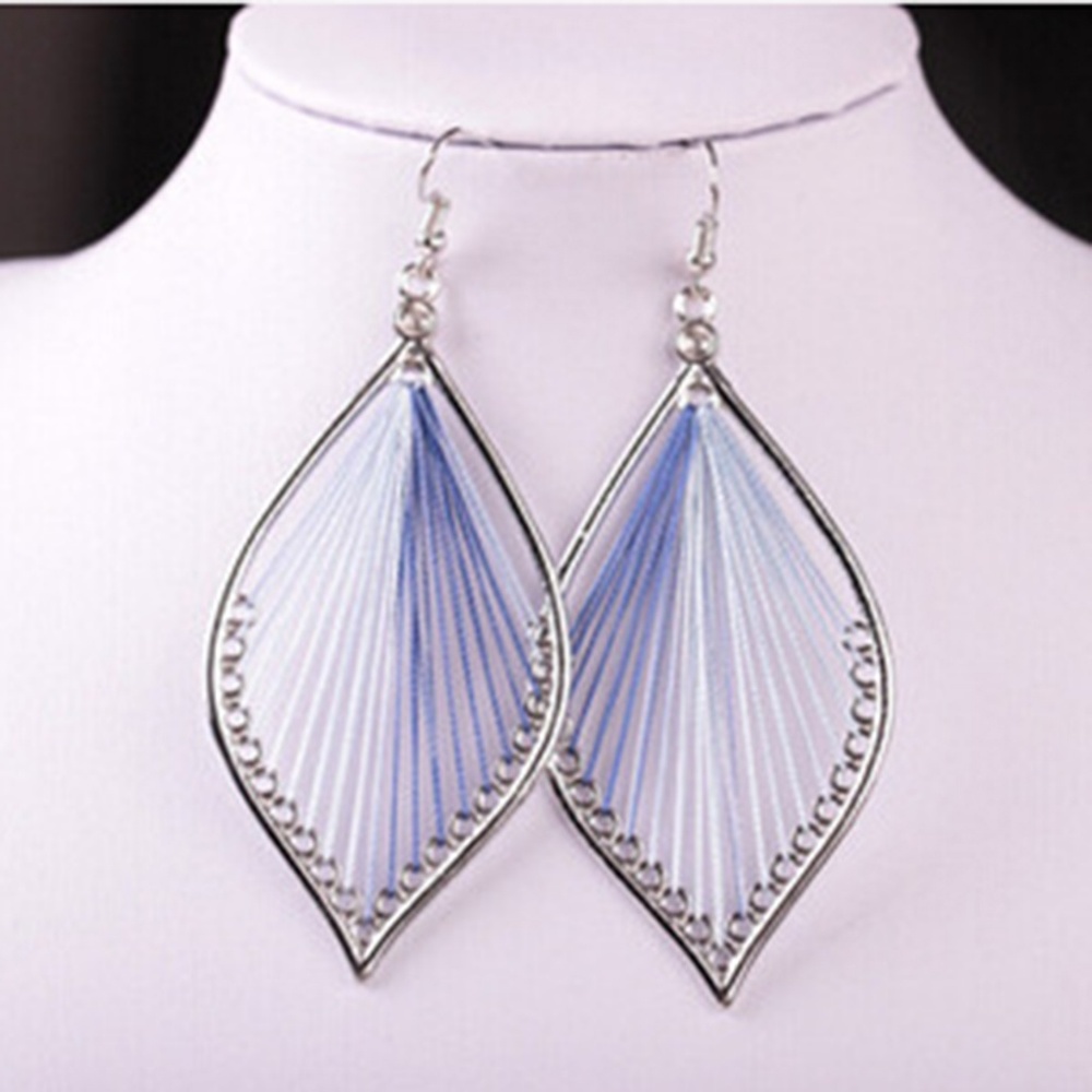 Boho Chic Thread Strung Blue Tone Leaf Earrings - Picture 4 of 6